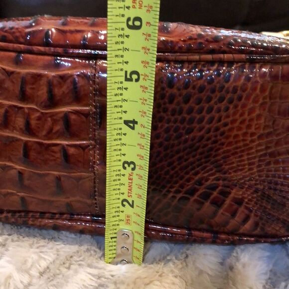 BRAHMIN Canvas and Warm Brown Crocodile Leather Shoulder Bag with Medallion - Picture 15 of 17